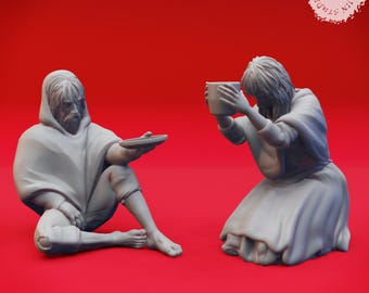 Beggar - 32mm/54mm Scale NPC Miniatures for Table Top RPGs ( D&D, DnD, Pathfinder, Frostgrave) | Yasashii Kyojin Studio