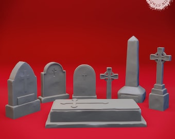 Tombstones - 32mm/54mm Scale Scatter Terrain for Table Top RPGs ( D&D, DnD, Frostgrave, ) | Yasashii Kyojin Studio