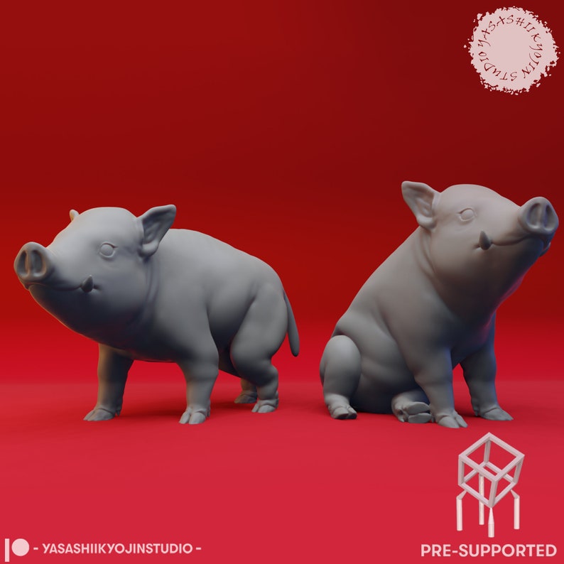 Giant Boar 32mm/54mm Scale Miniature for Table Top RPGs and Wargaming D&D, DnD, Pathfinder, Frostgrave Yasashii Kyojin Studio Pair Of Piglets