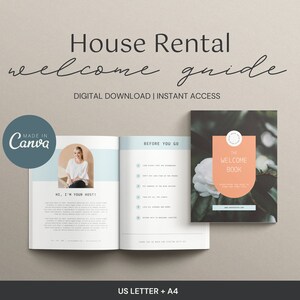 Plantilla de libro de bienvenida de Airbnb Libro de bienvenida moderno y de alquiler a corto plazo, Guía de Airbnb, Reglas de la casa de Airbnb - Carta de EE. UU. y A4