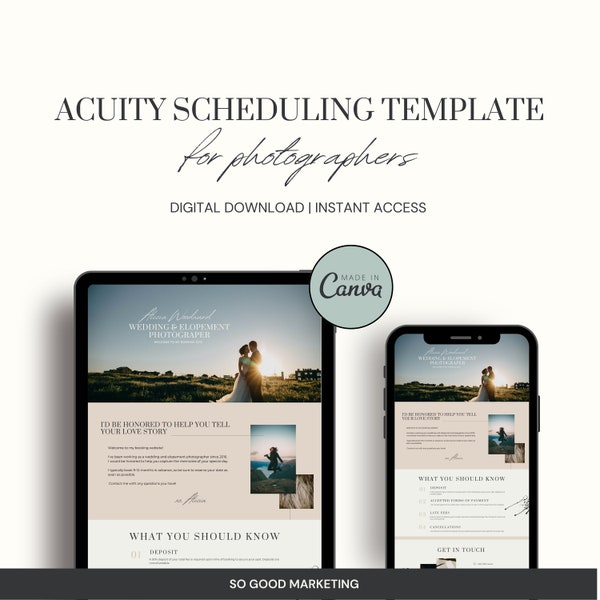 Photographer Acuity Template, Custom Acuity Site, Photography Acuity Website Banner, Editable DIY Booking Site Template - Modern Neutral