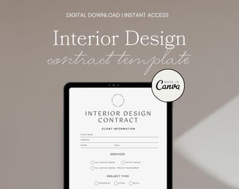 Interior Design Project Contract, Simple Work Contract, Interior Design Invoice Template, Boho Canva Contract - US Letter and A4