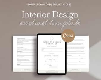 Interior Design Project Contract, Simple Work Contract, Interior Design Invoice Template, Boho Canva Contract - US Letter and A4