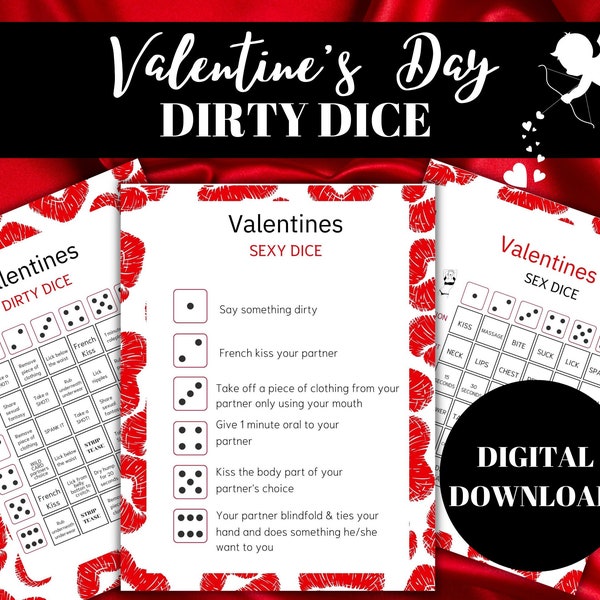 Valentine's Day Game - Dirty Dice, Printable Adult Game, Adult Game, Valentine Activity for Adults Only, XRATED , Sexy , Kinky Dice Game