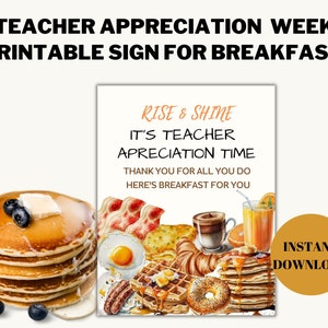 Breakfast bar PRINTABLE sign, Rise and shine it is Teacher Appreciation Time, Teacher Appreciation week, Employee thank you, thank you latte