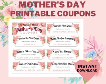 Mother's Day Coupons, Printable Mother's Day Gift, Floral Mother's Day Coupon, For a Sweet Mama  Mother's Day Coupon, Mother's Day Gift