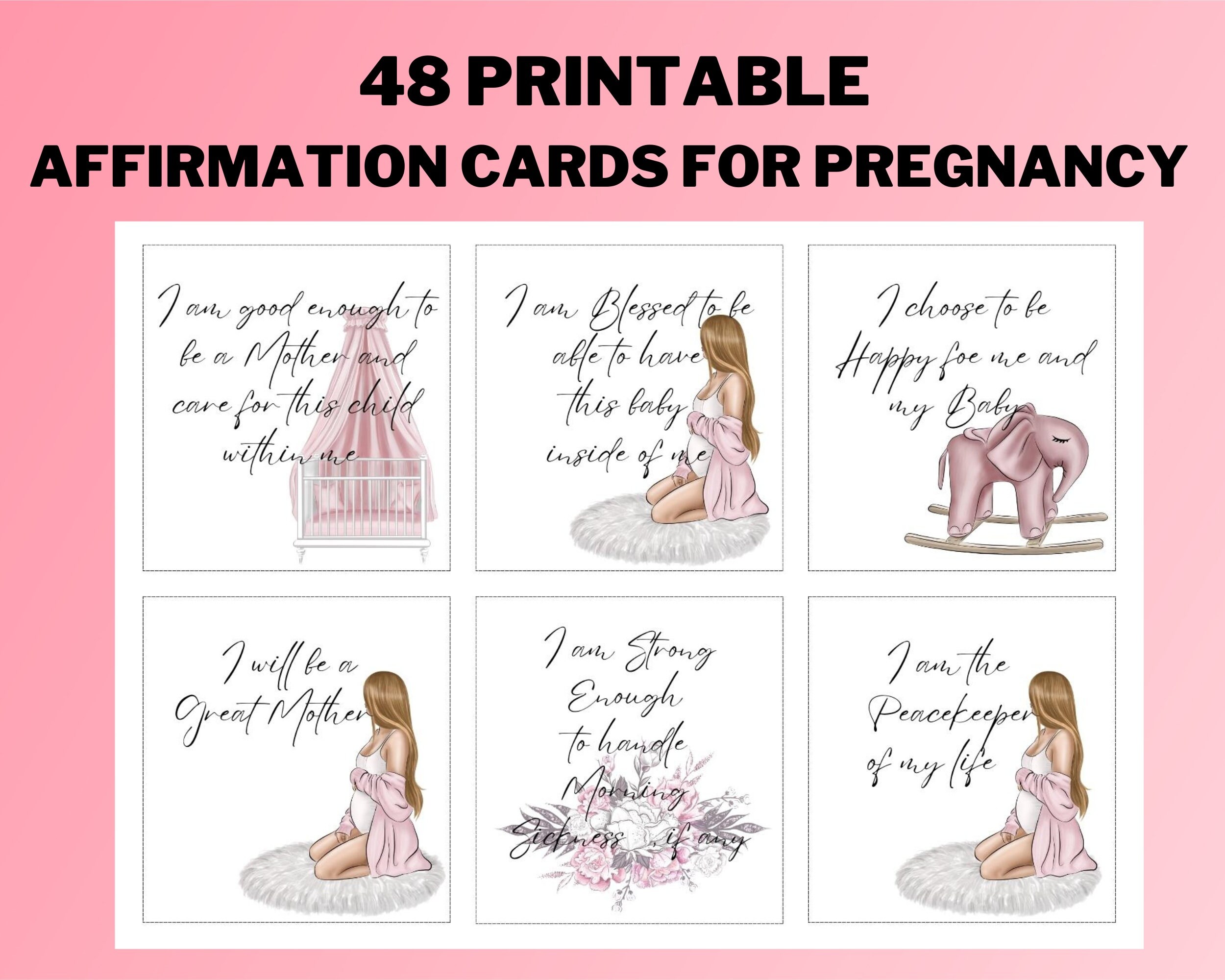 48 Positive Affirmation  Printables, Cards for Law of Attraction Birth, Manifesting Kit, BABY GIRL Pregnancy Affirmations , DIGITAL