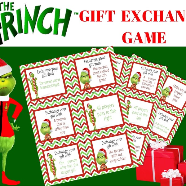 Grinch Christmas Gift Exchange Cards | Christmas Gift Exchange Game | Christmas Party Game I FUN | Holiday Present Swap | Instant Download