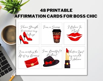 48 Positive Affirmation Card Deck, Vision Board Printables, Cards for Law of Attraction, Manifesting Kit, BOSS CHIC Printables, DIGITAL
