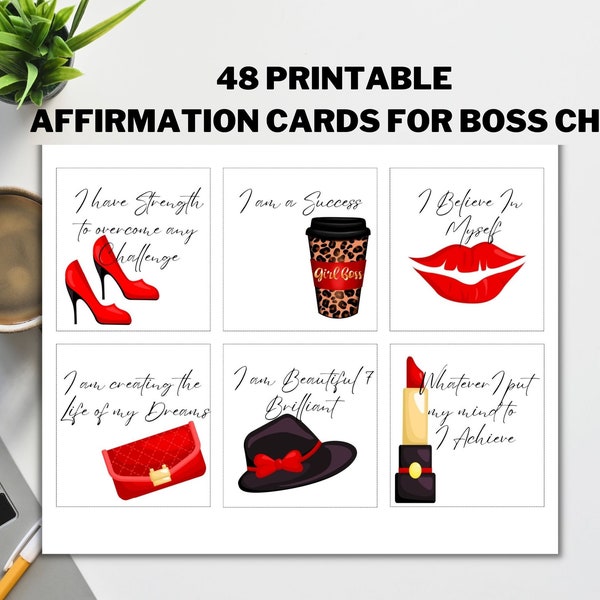 48 Positive Affirmation Card Deck, Vision Board Printables, Cards for Law of Attraction, Manifesting Kit, BOSS CHIC Printables, DIGITAL