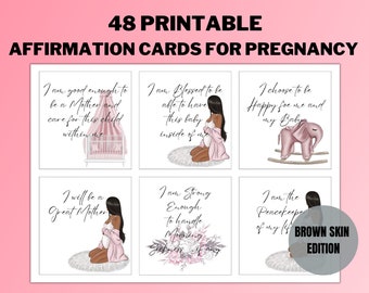 48 Positive Affirmation  Printables, Cards for Law of Attraction , Manifesting Kit, Baby Girl Pregnancy Affirmations , BROWN SKIN  DIGITAL