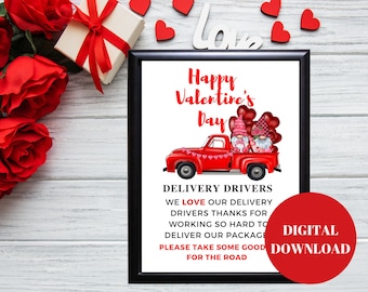 Conductor de entrega gracias, signo de bocadillo de regalo de San Valentín, feliz día de San Valentín, entregas, amo a nuestros conductores de entrega, V-Day, descarga instantánea