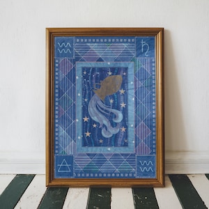 Aquarius Zodiac Patchwork Print: Unique Astrology Wall Art (Digital Download)
