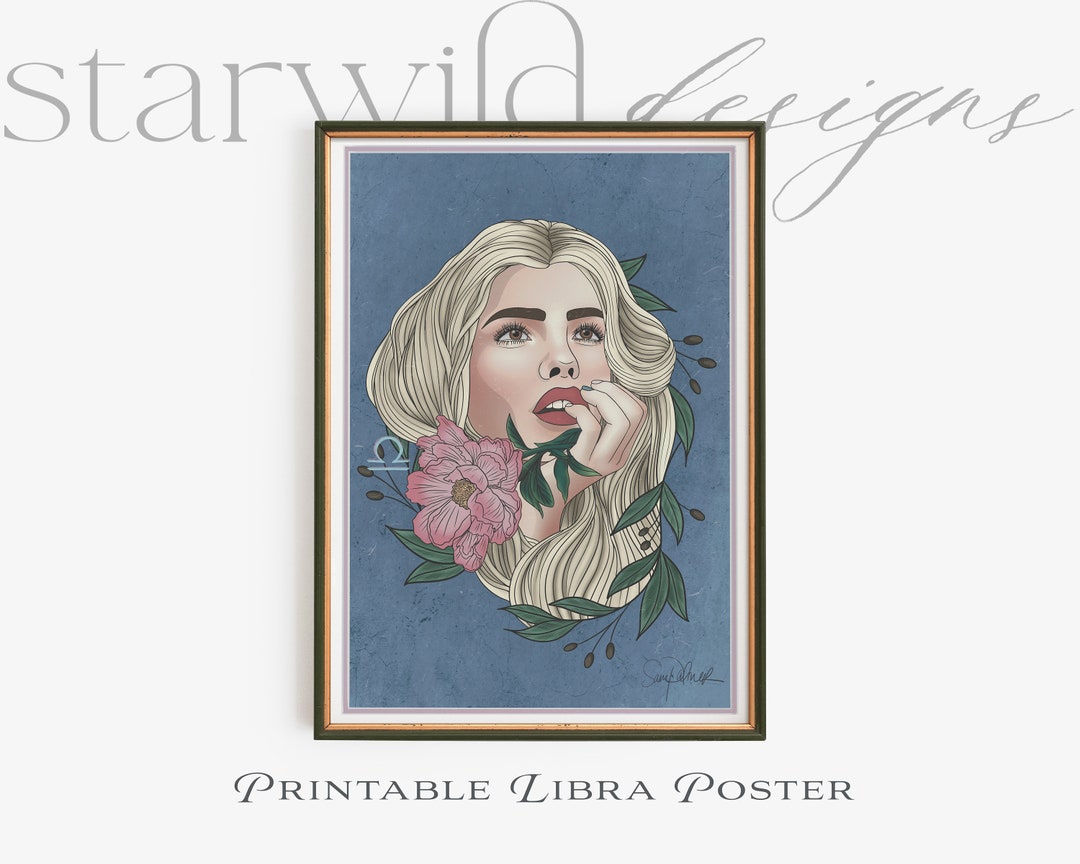 Libra Retro Libra Zodiac Art Print Retro 70s Style, Hand-drawn Poster With Vintage ...