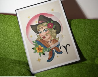 Aries Zodiac Tattoo Flash Art Print | Astrology Wall Art (Digital Download)