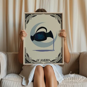 Aquarius Moon Art Nouveau Print: Zodiac Astrology Poster (Digital Download