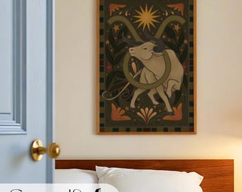 Taurus Zodiac Art Print – Celestial Folk Series | Astrology Wall Decor | Taurus Digital Download