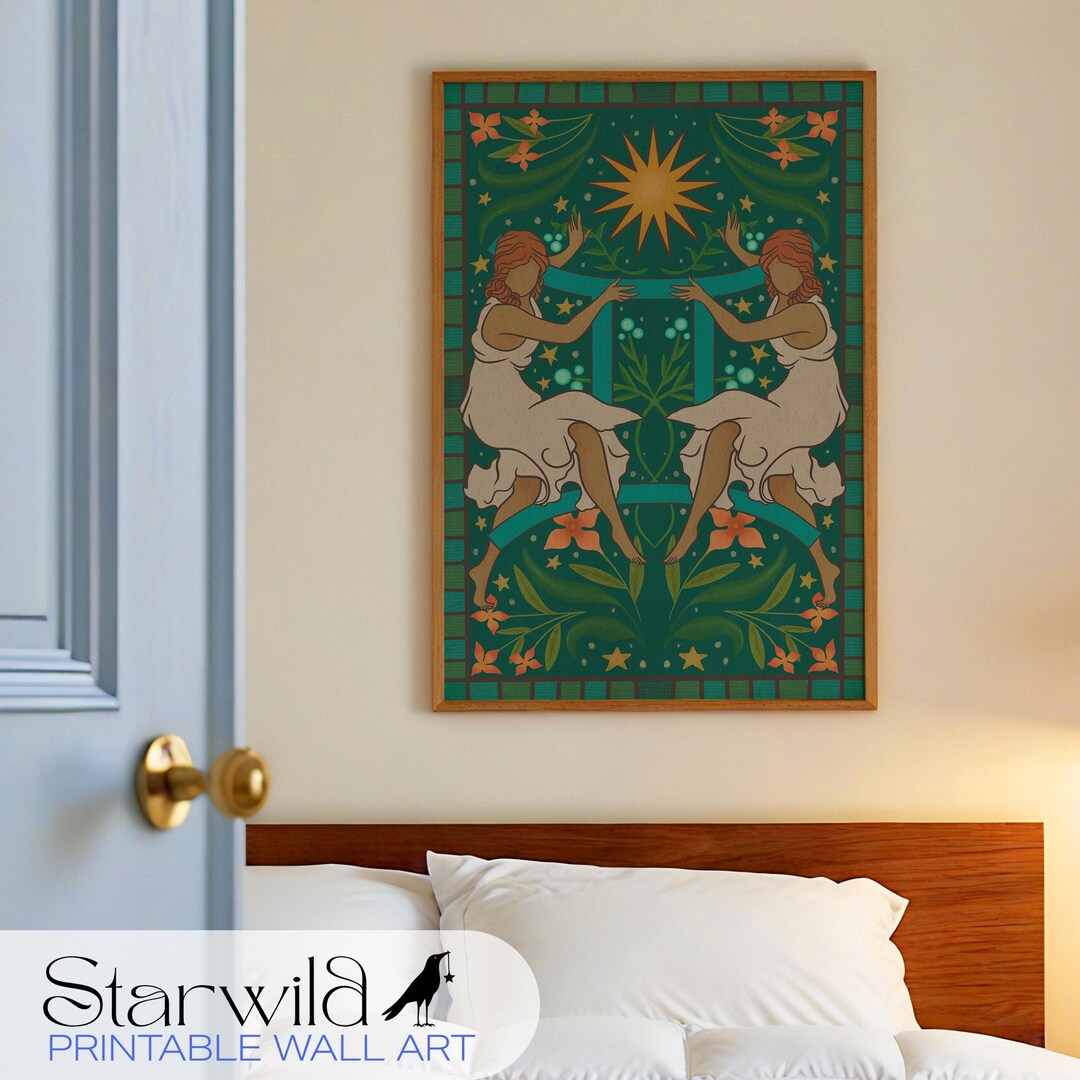 Gemini Zodiac Art Print – Celestial Folk Series | Astrology Wall Decor ...