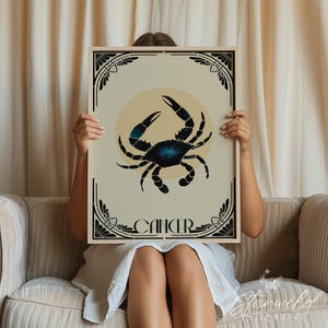 Cancer Sun Art Nouveau Print: Zodiac Astrology Poster (Digital Download
