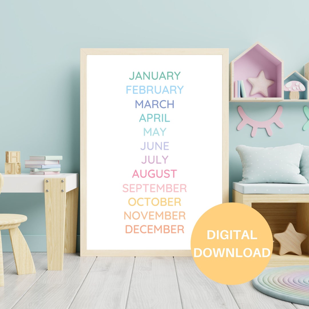 Rainbow Months of the Year, Educational Posters, Montessori, Kids ...
