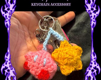 Pingente de crochê Kirby e Estrela | Chaveiro | Enfeite para Bolsa | Chaveiro Gamer | Presente Artesanal Inspirado na Nintendo