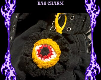Pingente de crochê Eye Blossom para bolsa | Chaveiro de flor gótica | Feito à mão | Produto físico