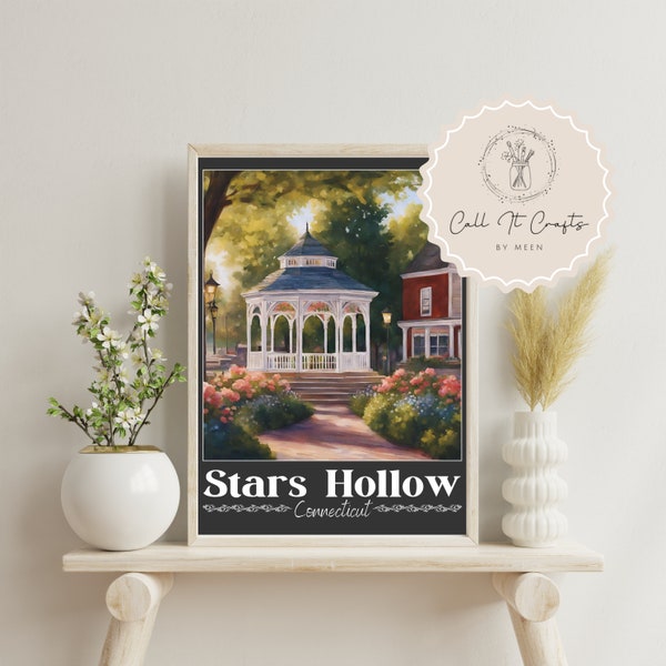 Printable Art: Stars Hollow Connecticut Town, Vintage Travel Poster, Gilmore Girls Wall Decor, Lorelai & Rory Gilmore, Instant Download Gift