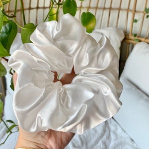 Extra Large Satin Scrunchie| Gift Set Hair Accessories| WHITE Solid Color Satin Scrunchies | Satin Scrunchies| Party Favor Ideas| bridesmade