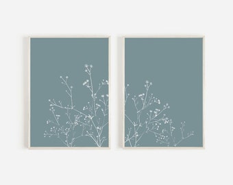 Teal Wildflower Print Set, Botanical Wall Art (Digital Download)