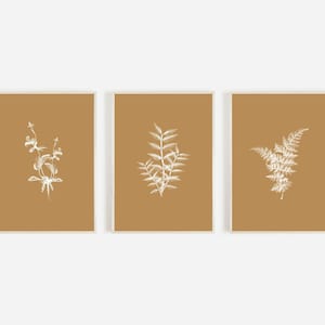 Mustard Yellow Botanical Prints Set of 3, Fern Wall Art, Farmhouse Botanical Prints, Leaf Art, Instant Download, Printable Wall Art