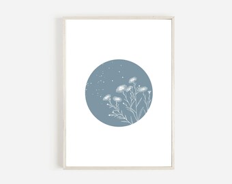 Stampa scaricabile, Arte murale con fiori blu, Download immediato, Download di stampe botaniche, Decorazione murale