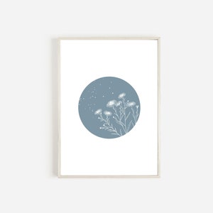 Downloadbare print, Blue Flower Wall Art, Instant Download, Botanische Print Download, Wall Decor