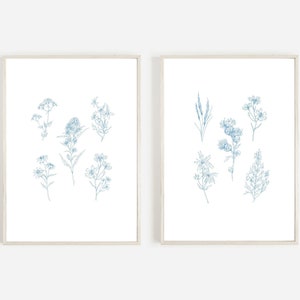 Stampe Blue Flower Farmhouse, Set di 2 stampe di fiori selvatici, Download digitale, Blue Wildflower Art, Arredamento botanico stampabile, Stampa di erbe selvatiche