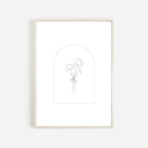 Minimalist Decor, Line Art Flower, Botanical Wall Art, Instant Download, Black and White, Neutral Wall Art, Printable Flower Decor