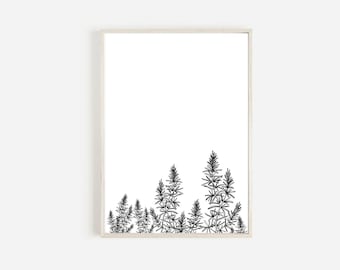 Botaniskt tryck med rosmarin, minimalistisk örtväggkonst (digital nedladdning)
