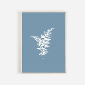 Fern Print Download, Blue Fern Printable Art, Botanical Wall Art, Digital Download, Living Room Wall Decor
