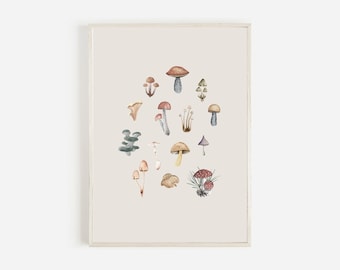 Botanical Mushroom Print, Vintage Fungi Wall Art (Digital Download)