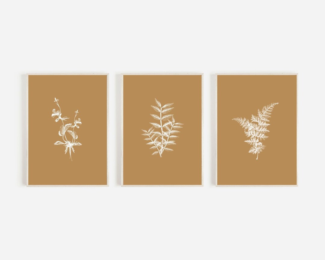 Mustard Yellow Botanical Print Set, Fern Leaf Art (digital Download) - Etsy