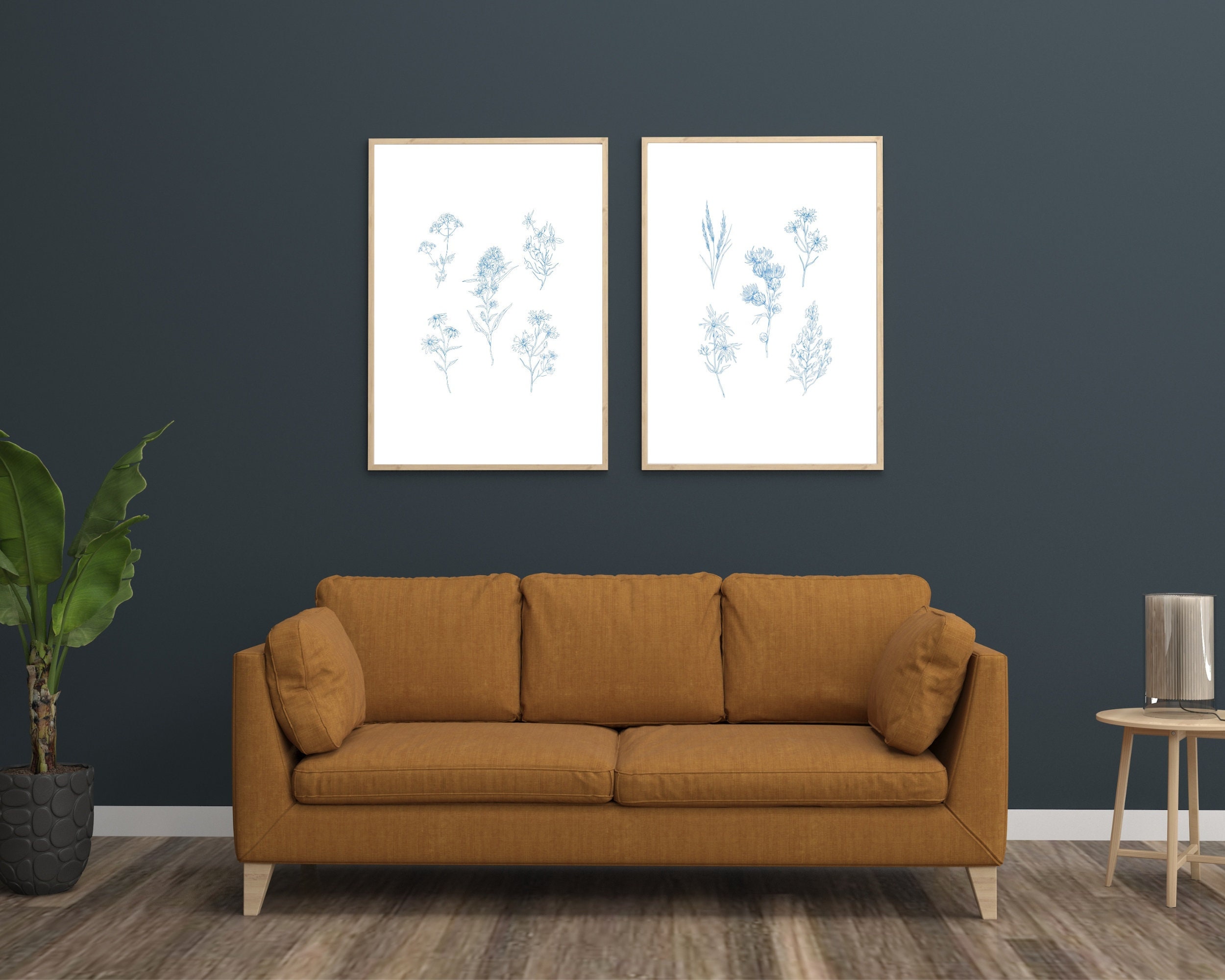 Blue Flower Farmhouse Prints, Set of 2 Wildflower Prints, Digital ...