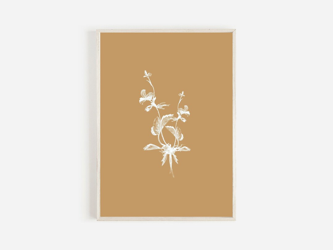 Mustard Yellow Botanical Flower Print, Minimalist Wall Art (digital ...