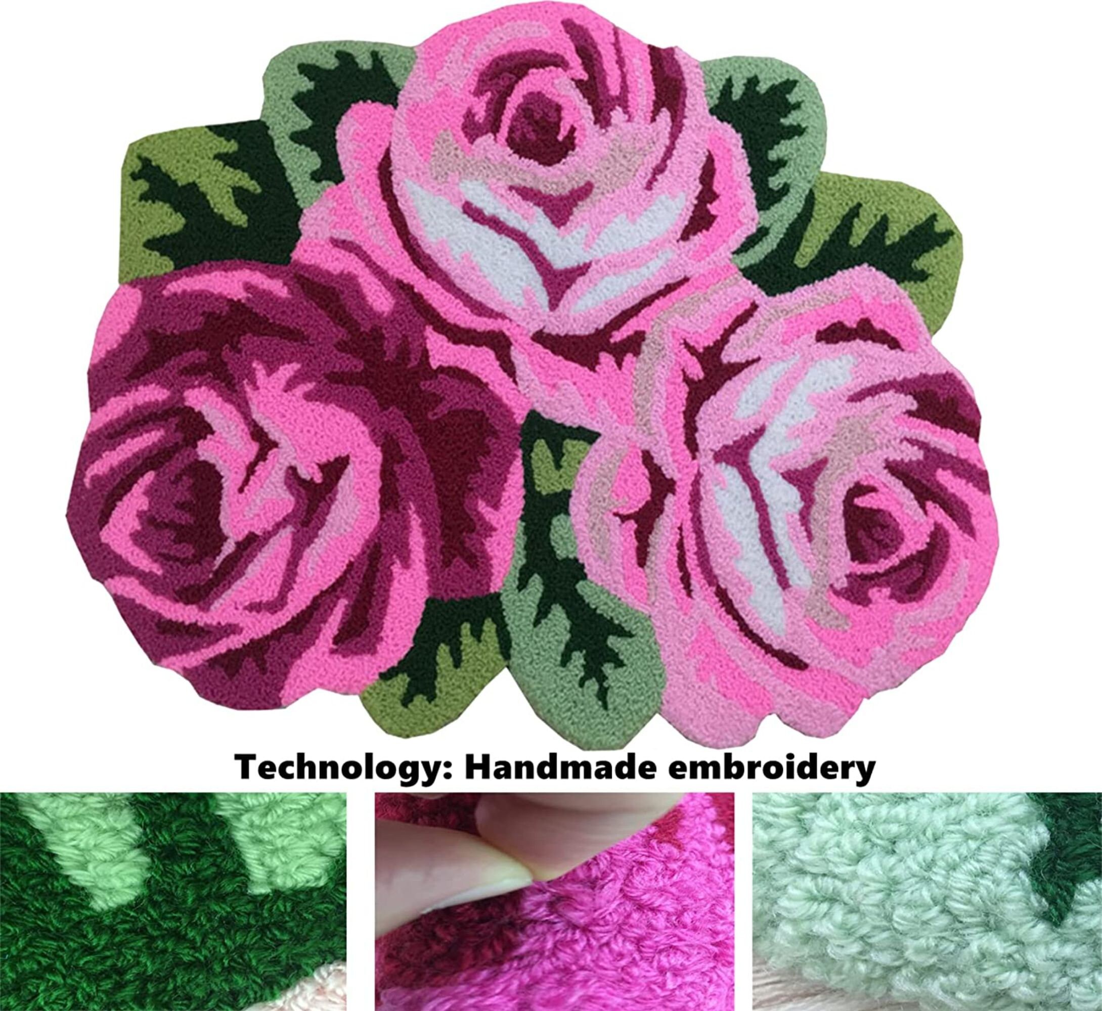 3 Rose Shaped Rug Pink Roses Rug Handmade Rug Antislip Etsy