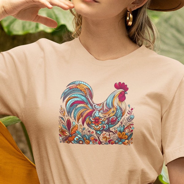 Floral chicken shirt, Colorful chicken t-shirt, Farm and Garden shirt, Chicken lover gift, Cottage core, Folk art chicken, Chicken gift