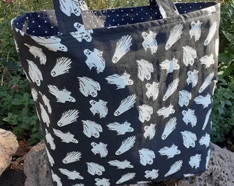 Ghost glow in the dark treat bag, Halloween goody bag, Cotton reusable trick or treat bag, Trick or treat tote bag