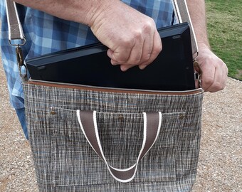Faux Leather Laptop Tote Bag: Unisex Commuter Carry-All with Water Bottle Sleeve