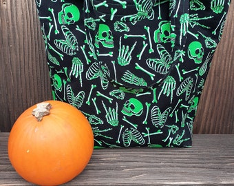 Cotton trick or treat bag, Glow in the dark Halloween treat bag, Goody bag, Candy sack, Reusable trick or treat bag, Trick or treat tote