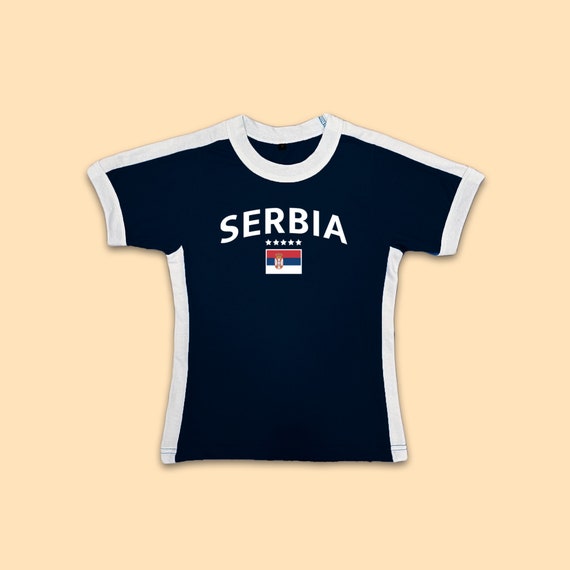 Serbia Womens Blokette Y2K Baby Tee Jersey Shirt