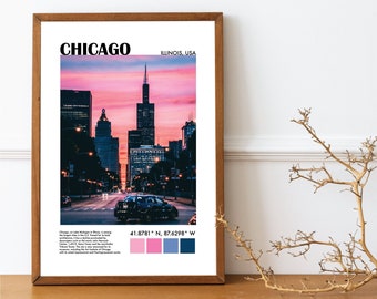 Chicago Wall Art Print, City Wall art, Chicago art print, art print, poster, sunset print, chicago poster, art, 4x5, 2x3, 3x4, 5x7, 11x14.