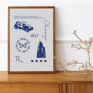 Chicago Symbols Wall Art Print, Vintage Wall art, Chicago art print, art print, minimal print, chicago poster, 4x5, 2x3, 3x4, 5x7, 11x14.