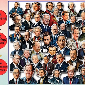 Pegatinas imprimibles de presidentes de Estados Unidos / páginas para colorear Presidentes de Estados Unidos, imágenes prediseñadas, pegatinas digitales.