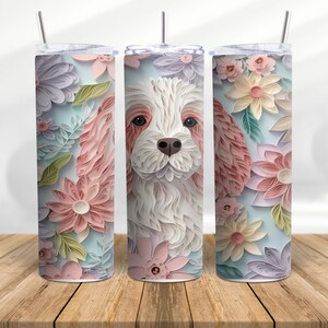 3D niedlicher Hund Quilling Becher Sublimation, Skinny Tumbler Design-gerade & konisch nahtlose Wrap Design-Hunde-Liebhaber-Geschenk, digitaler Download PNG